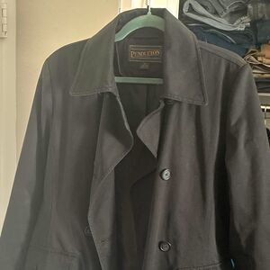 Pendleton Black Solid Long Trench Coat Cotton Blend Lined Button Front One